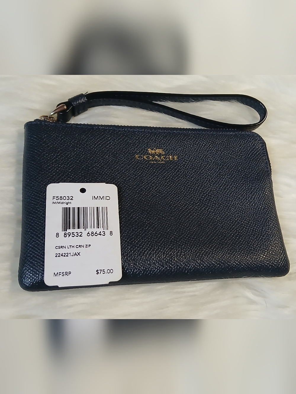 Coach Midnight Blue Leather Wristlet with Gold Logo